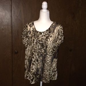Animal print. Ruffle front. Pit to pit 23 length 27